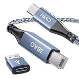 3BAO USB B to USB C Printer Cable 1m （3.3 FT ） with USB A to USB C Female Adapter,Compatible with MacBook Pro/Air, Yamaha Piano Keyboard, DAC, iPad DJ Controller MIDI Cable