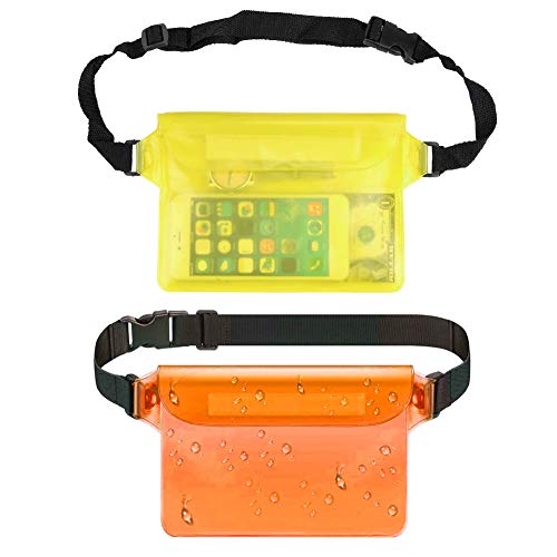 ROBAKO Bolsas estancas/Riñonera Bolsa Impermeable estanca/Riñonera Impermeable Universal con Correa de Cintura Bolsa Estanca para Playa Floating Rafting Pesca Escalada etc/2 Piezas/Naranja+Amarillo