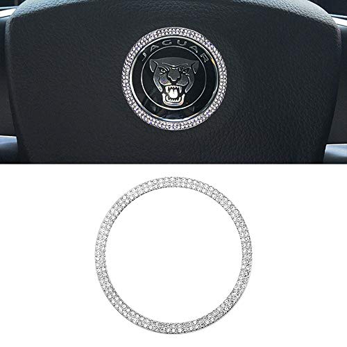 CARFIB Car Interior Bling Accessories for Jaguar XF XK-Series 2013 2014 2015 Steering Wheel Emblem Logo Ring Decals Sticker Cap Cover Parts Decoration Trim Men Women Zinc Alloy Crystal Sparkly Silver