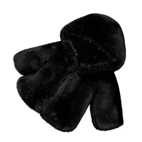 Kids Girls Faux 𝗙𝘂r Jacket Hooded Solid Thick Puffy Plush Coat Winter Windproof Long Sleeve Warm Outerwear