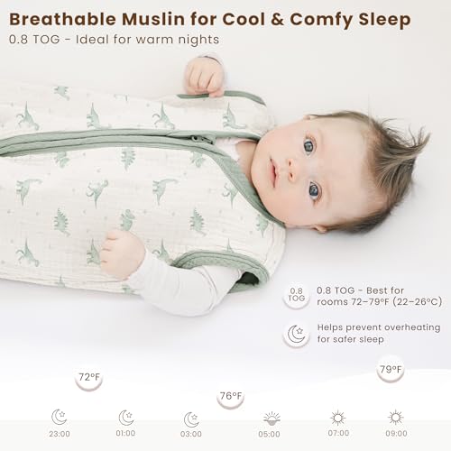 Image of Konssy Muslin Baby Sleep Sack 0-6 Months, 0.8 TOG Baby Wearable Blanket