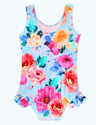 Image of Snowheart Girls Bathing Suit Toddler Swimsuit Girl Hawaiian Floral Ruffle One-Piece Breathable Swimwear 4-10T