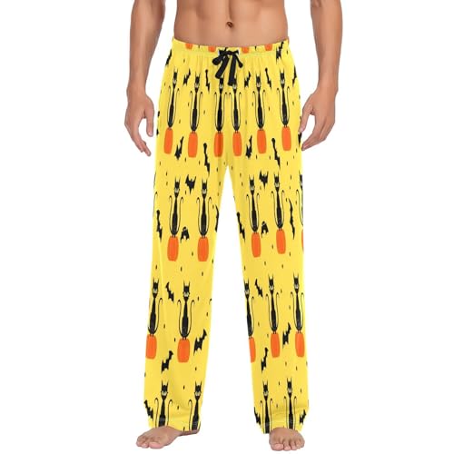 Qilmy Halloween Cat Pumpkin Men's Cotton Pajama Pants, Lightweight Lounge Sleepwear with Drawstring and Pocket2