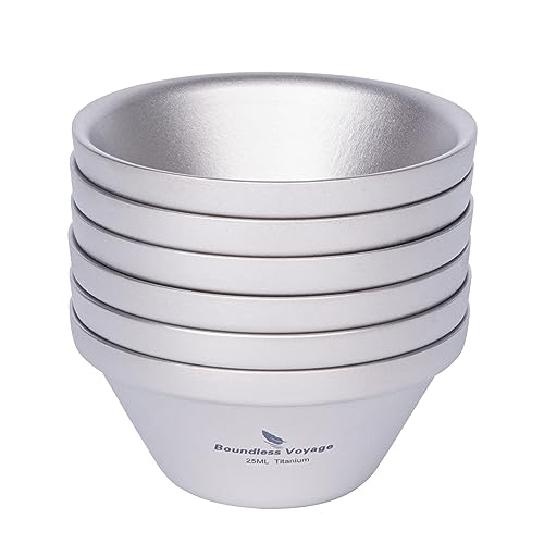 Boundless Voyage 1-6 Packed Titanium Double-Layer Teacups 25ml Camping Teapot Set Mug Cup for Coffee Drink Liquor Picnic Hiking Traveling Drinkware-Ti3201D (2)