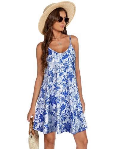 Image of Womens Summer Dresses Spaghetti Strap V Neck Sleeveless Beach Sundress