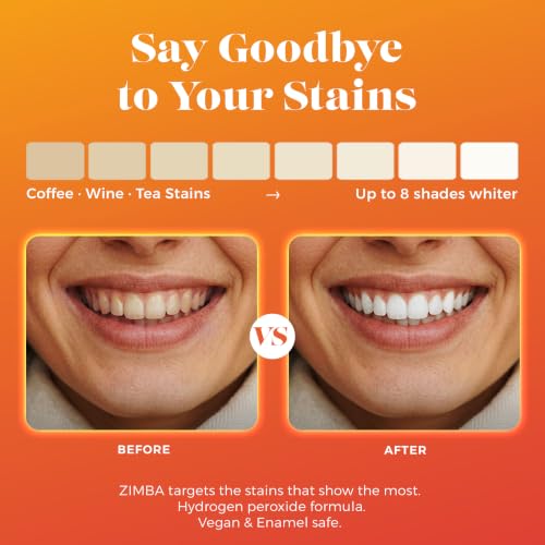 Image of Zimba Coconut Flavored Teeth Whitening Strips | Vegan, Enamel Safe Hydrogen Peroxide Teeth Whitener for Coffee, Wine, Tobacco, and Other Stains | 14 Day Treatment | Coconut