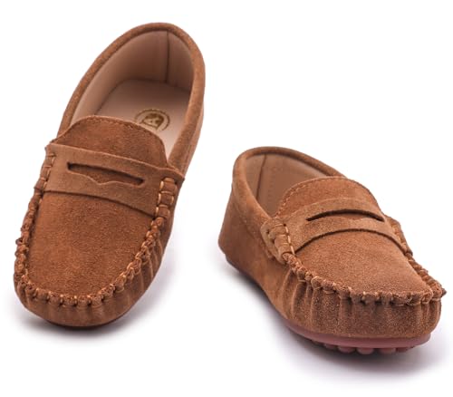 DADAWEN Toddler Little Kid Boys Girls Soft Suede Leather Slip On Loafer Flats Dress Shoes Casual Boat Shoes Wedding Church School Oxford Shoes Loafers
