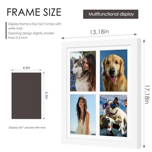 Image of DUENPY 12x16 Picture Frame 5x7 Collage Picture Frame Displays Four 5x7 inch Photos or 12x16 (Without Mat) for Available Horizontal Wall Mounting Display and Vertical White
