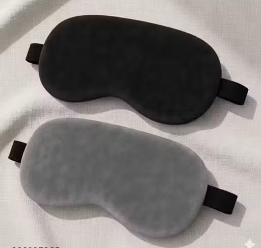 emutz Soft Velvet Sleep Eye Mask for Men & Women, Comfortable Light Blocking Travel Eye Shade, Black & Grey, Pack of 2-picture-1