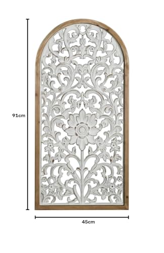Image of Decor Delights Wall panel Floral MDF Wall Decoration Panel, Hanging Wood Carving Wall Decoration Panel for Living Room, Bedroom, Hallway, Office Wooden Wall Hanging Plaque, Wood Carving (Arch White)