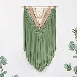 EOBTAIN Green Macrame Wall Hanging Boho Home Decor,Handmade Craft Handwoven Tapestry for Gallery Nursery Living Room,Natural Cotton Cord and Wood Beads Tassel Bohemian Art Decoration,30 Inch