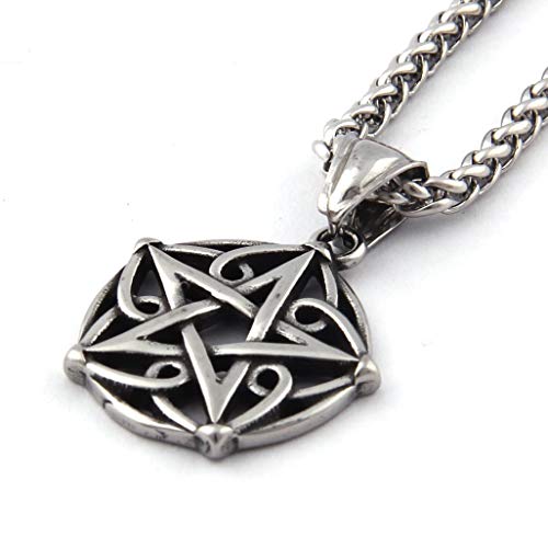 Pagan Wicca Necklace Floral Patterns Pentagram Star Pendant Godness Protection Jewelry Stainless Steel Amulet2