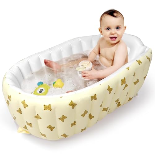 HSR Inflatable Baby Bathtub with Built-in Air Pump, Newborn to Toddler Bath Tub 0-36 Months, Portable Travel Shower Basin with Back Support, Deflates and Folds Easily (0-36 Months)