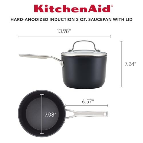 Image of KitchenAid Hard Anodized Induction Nonstick Sauce Pan /Saucepan with Lid, 3 Quart - Matte Black