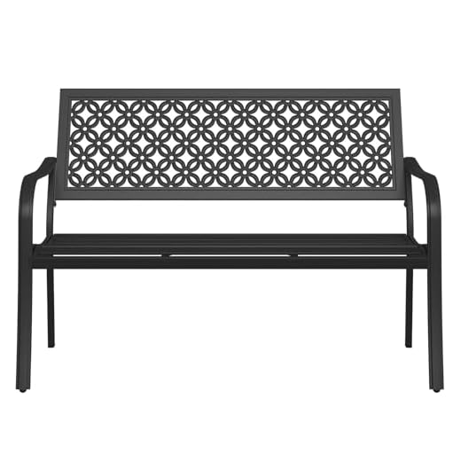 Grand patio 50" Outdoor Bench, Garden Benches with Anti-Rust Metal Powder Coated Frame, Patio Bench for Front Porch Park Outside Furniture Decor, Black