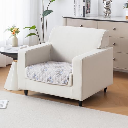 Image of House of Quirk 'Mughal Series' Printed Quilted Sofa Cover for 1 /2 /3 /4 Seater - Anti-Slip, Washable Couch Protector Slipcover (One Seater, Beige Wildflower, 80x60 cm)