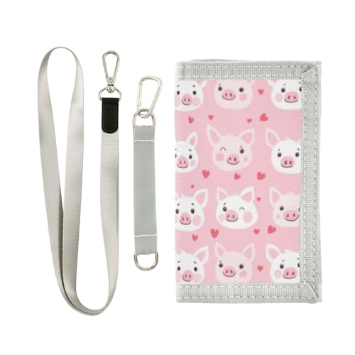 Wusikd Pig Face Kids Wallet for Boys Girls Pink Hearts Toddler Trifold Wallet Novelty Wallet for Teens Women Men