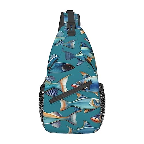 Sac à dos à bandoulière avec imprimé poissons océaniques style marin mixte