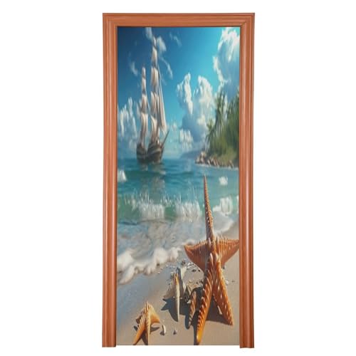 FLildon Starfish on Seaside Beach Door Cover Decoration, Party Accessory Porch Decor for Festive Ornament Room Door Covers 32 x 79 Inch