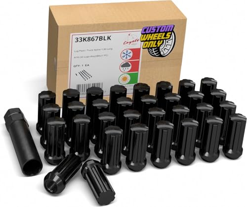 Image of Wheel Accessories Parts 32 Pcs 9 /16 inch Thread Truck 1.90 inch Long Spline Lug Nuts Chrome Truck 7 Spline Fits 1994-10 Ram 2500 3500 1975-97 Ford F250 F350 C20 K20 C2500 C3500
