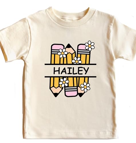 Personalized Yellow Pencils & Eraser Kids Name Shirt, Custom Child's Name Tee, Back To School Outfit, Toddler Youth Kids Clothing