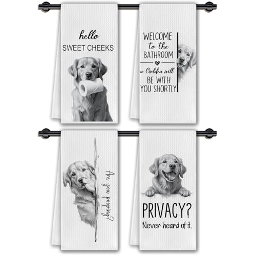 CosxHabitat Golden Retriever Dog Bathroom Hand Towels, Hello Sweet Cheeks