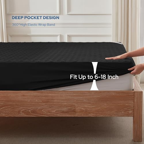 Image of BEDLORE 2 Pack Waterproof Mattress Protector, Queen Size Mattress Pad with Deep Pocket 6 inch-18 inch Depth, Soft Breathable Bed Mattress Cover for Home, Bedroom, Hotel (Black)