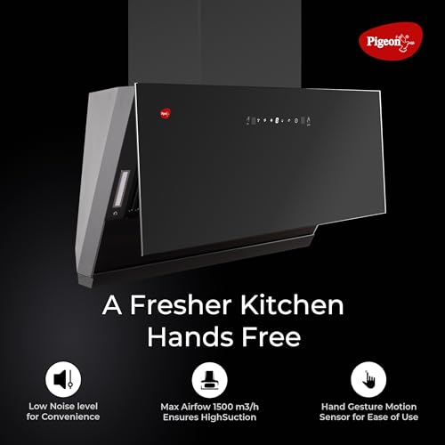 Image of Pigeon Xtreme DLX 75 cm Inclined Kitchen Chimney 1500 m3 /hr suction |Touch & Gesture Control | Heat Auto Clean | 7 years warranty on motor| (Black)