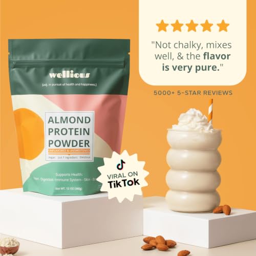 Image of wellious Almond Vegan Protein Powder, Unflavored, 18g Protein, Soy-Free, 36 oz
