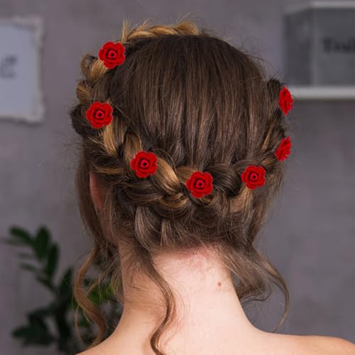 40 Pinzas de Pelo Red Rose Decorativas Mini miniatura 5