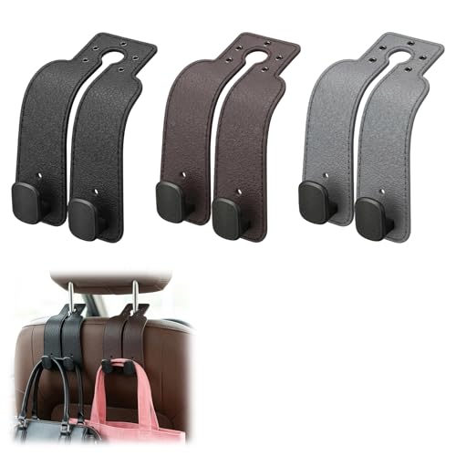 3Pcs Headrest Hooks for Car, Car Purse Hook, Double Leather Car Seat Back Storage Hook for Handbags Purses Bags (3 Color)