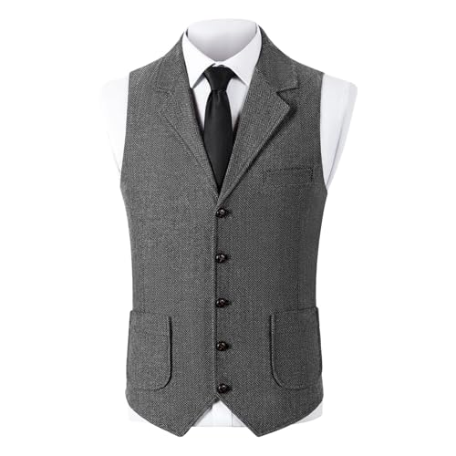 Tweed Suit Vest for Men Vintage Classic Suit Vests Wedding Party V Neck Casual Sleeveless Jacket Waistcoat