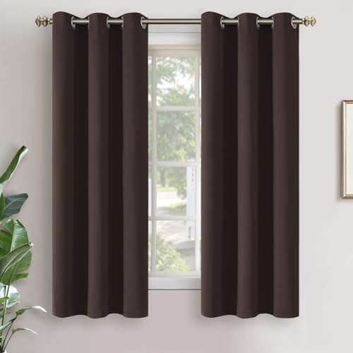 Image of YoungsTex Blackout Curtains 63 Inches Length for Bedroom Window - Thermal Insulated with Grommet Room Darkening Drapes Blinds for Basement Office, Brown, 2 Panels, 34 x 63 Inch