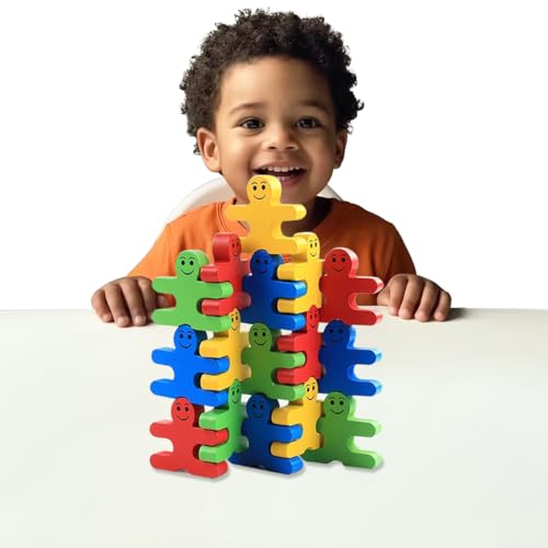 umbresen Wood Balance Building Blocks Stacking Games Toys for Kids Children Toddlers Preschool Boys and Girls Learning Educational Fine Motor Skill Toy 3D Wooden Assembled 4 Color,16 Pieces