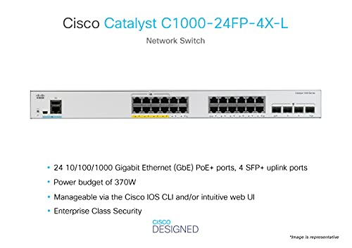 Image of Cisco Catalyst 1000-24FP-4X-L Network Switch, 24 Gigabit Ethernet PoE+ Ports, 370W PoE Budget, 4 10G SFP+ Uplink Ports, Enhanced Limited (C1000-24FP-4X-L) (Renewed)