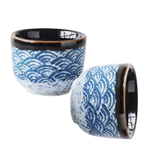 SECFOU Juego de 2 Tazas de Cerámica para Servir Sake Diseño Japonés Elegante y Capacidad de 35ml, Adecuado para Restaurantes y Regalos Festivos