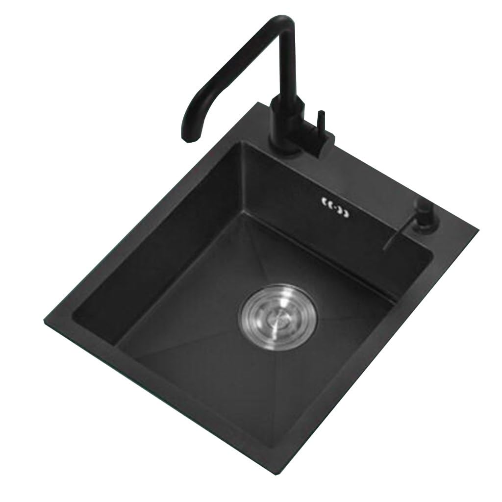 WIQUYBML Single Bowl Practical And Durable Small Sink For Hotel Coffee Shop Bar Stainless Steel Kitchen Apartment With Faucet (Color : Black, Size 36 * 36cm)
