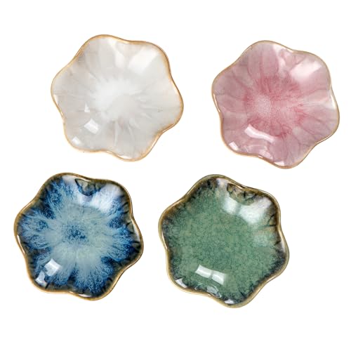 UNICASA Ceramic Lotus Jewelry Dish Set of 4, Decorative Jewelry Trays Set, 4.25 inch Trinket Dish - for Necklace, Ring, Watch Keys, Bracelet, Earrings, Mother's Day, Christmas, Wedding for Women