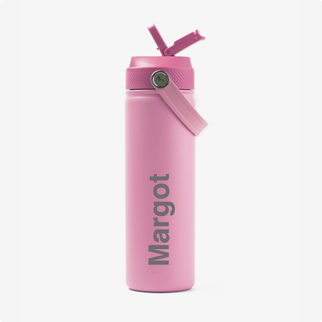 Minaym Personalised Stainless Steel Water Bottle, 750ml, Leak Proof, BPA Free, for School, Gym, Sports (Pink)