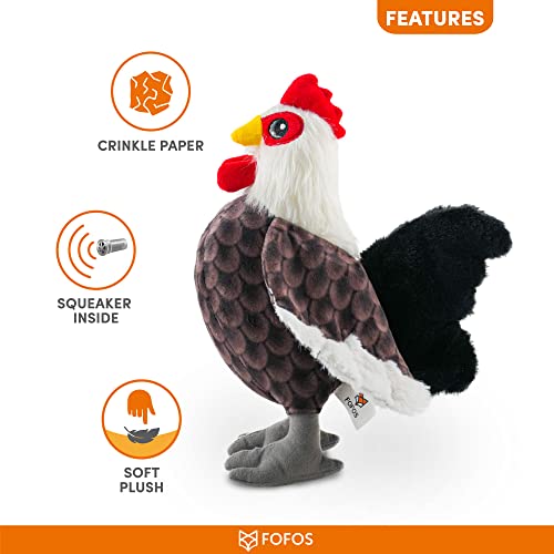 Image of BarkButler x Fofos Rooster Plush - Soft & Squeaky Toys for Dogs, Dog Toys for Medium Dogs (0-20kgs) - White & Black