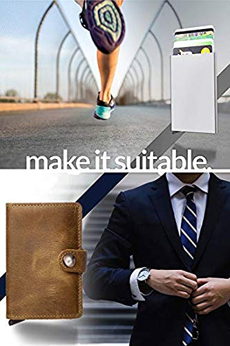 HONB RFID Credit Card Holder, Slim Genuine Leather Wallet for Travel, Pop Up Wallet for Men (Brown)4