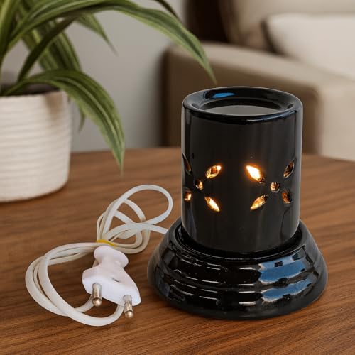 Image of Indian Fragrance Ceramic Electric Aroma Diffuser Lamp| Oil Burner Night Lamp for Home, Bedroom & Office | Decorative Fragrance Diffuser with Warm Light (White, Rose)
