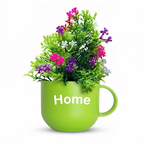 Image of Dekorly Wall Hanging Mug Planters with Artificial Flowers (20CM) - Decorative Hanging Cups, Colorful Floral Wall Decor for Living Room Bedroom Balcony Office Gift Set (3, Home Sweet Home)