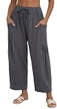 Marvmys Linen Pants Women Summer Plus Size Loose Soft Drawstring Palazzo Trousers Dark Gray XXL