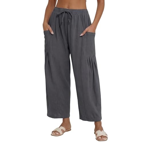 Marvmys Womens Linen Wide Leg Pants Casual Loose Drawstring Summer Beach Travel Palazzo Harem Pants with Pockets