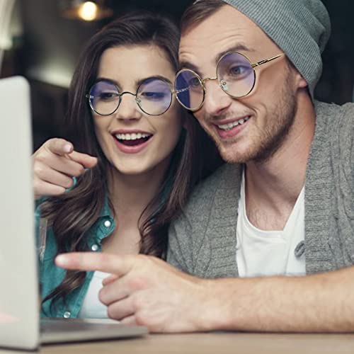 Image of Brigtlaiff Round Blue Light Blocking Glasses for Men Women, Computer Gaming TV Glasses Anti Eyestrain with Metal Frame