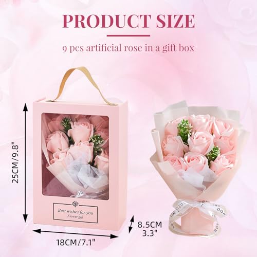 YouNuo 9 Forever Flowers Eternal Roses Gift, Artificial Flowers Bouquets, Birthday Gifts for Women, Girlfriend, Mom, Valentine's Day, Mother’s Day, for Wife Her, Pink - Image 3