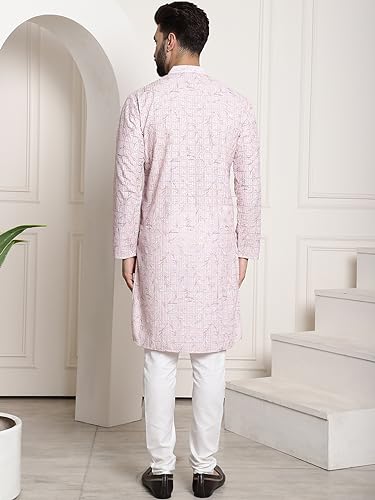 Image of SOJANYA (Since 1958 Men's Floral Embroidered Thread Work Cotton Kurta with Churidar