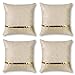 JOTOM Funda de cojín 45 x 45cm de Cuero Dorado con Costuras Fundas de Almohada con Cuero a Rayas Doradas para Sala de Estar, Sofá, Cama,Juego de 4 (Cuero Rayado Dorado | Beige)