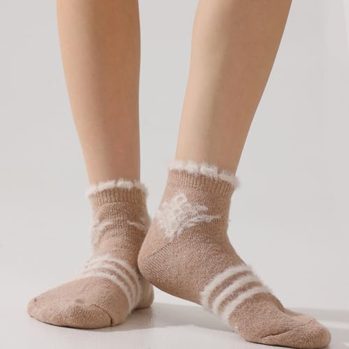 Image of Fszsaa Merino Wool Low Ankle Socks For Women - Knit Warm Fuzzy Casual Home Socks For Winter